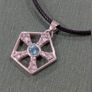 HANDMADE Pentagon Sterling Silver Pendant With Blue And White Cubic Zirconia